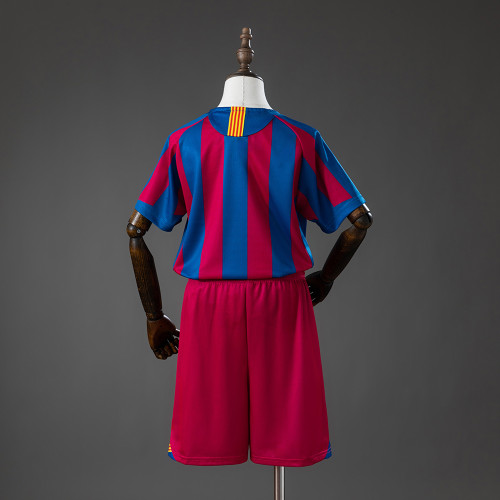 2005-06  Barcelona Home Retro Long Sleeve Kids Kit Jersey(League Edition)