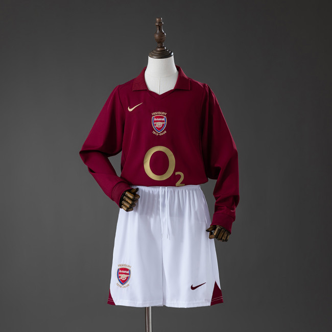 2005-2006 Arsenal Home Retro Long Sleeve Kids Kit Jersey