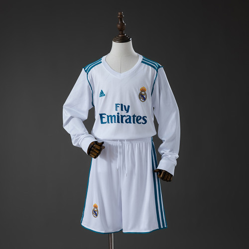 2017-18 Real Madrid Home Retro Long Sleeve kids Kit Jersey