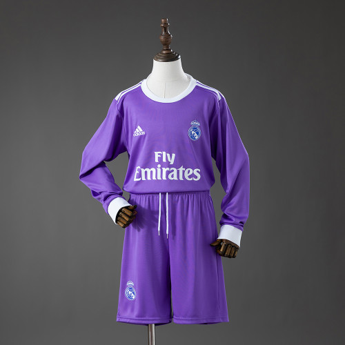 2016-17 Real Madrid Away Retro Long Sleeve Kids Kit Jersey