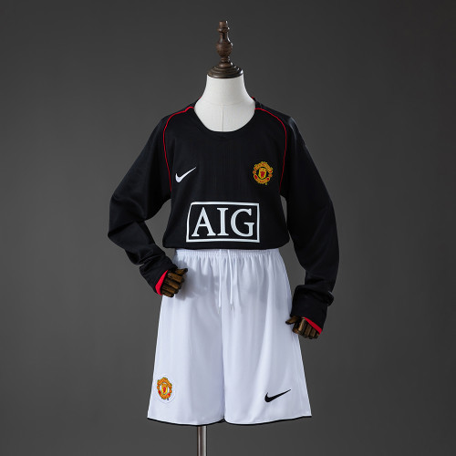 2007-2008 Manchester United Away Retro Long Sleeve Kids Kit Jersey