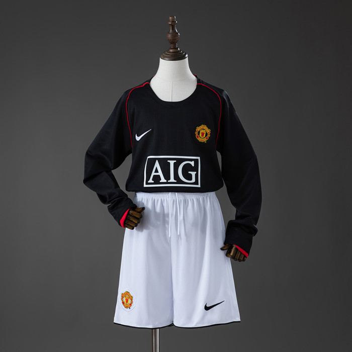2007-2008 Manchester United Away Retro Long Sleeve Kids Kit Jersey