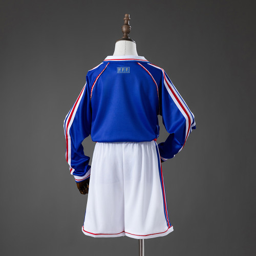 1998 France Home Retro Long Sleeve Kids Kit Jersey