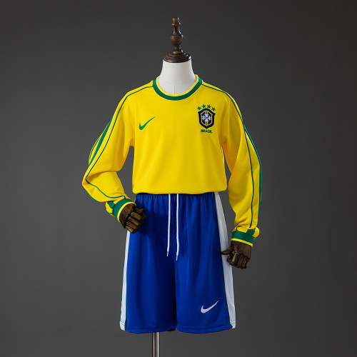 1998 Brazil Home Retro Long Sleeve Kids Kit Jersey