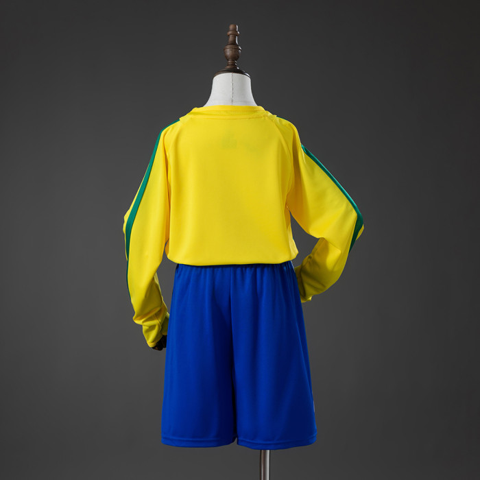 2002 Brazil Home Retro Long Sleeve Kids Kit Jersey