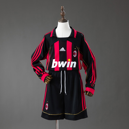 2006-2007 AC Milan Home Retro Long Sleeve Kids Kit Jersey