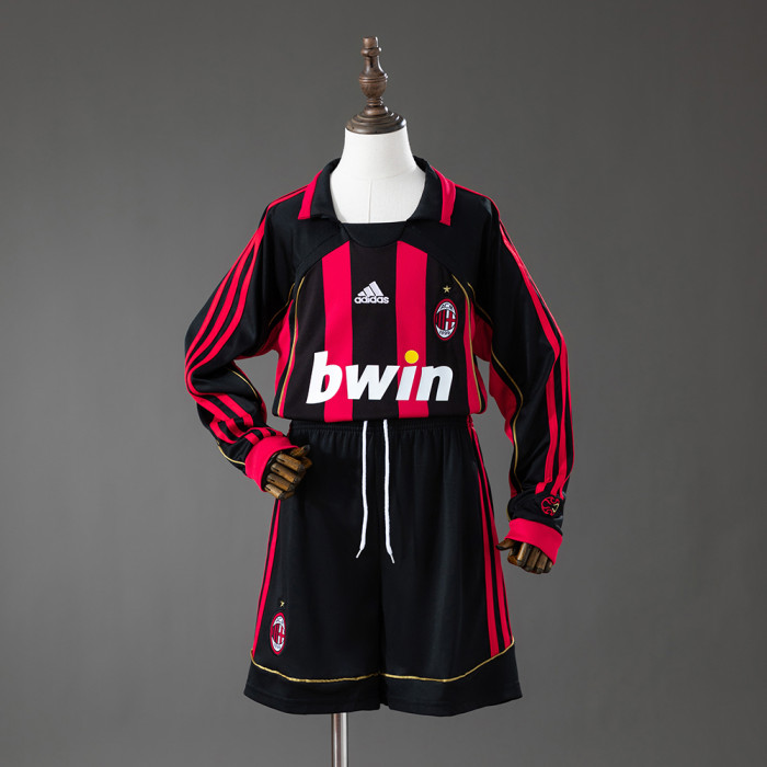 2006-2007 AC Milan Home Retro Long Sleeve Kids Kit Jersey