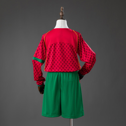 2004 Portugal Home Retro Long Sleeve Kids Kit Jersey