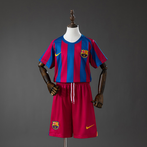 2005-06  Barcelona Home Retro Long Sleeve Kids Kit Jersey(League Edition)