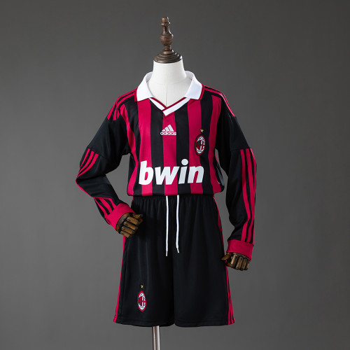 2009-2010 AC Milan Home Retro Long Sleeve Kids Kit Jersey