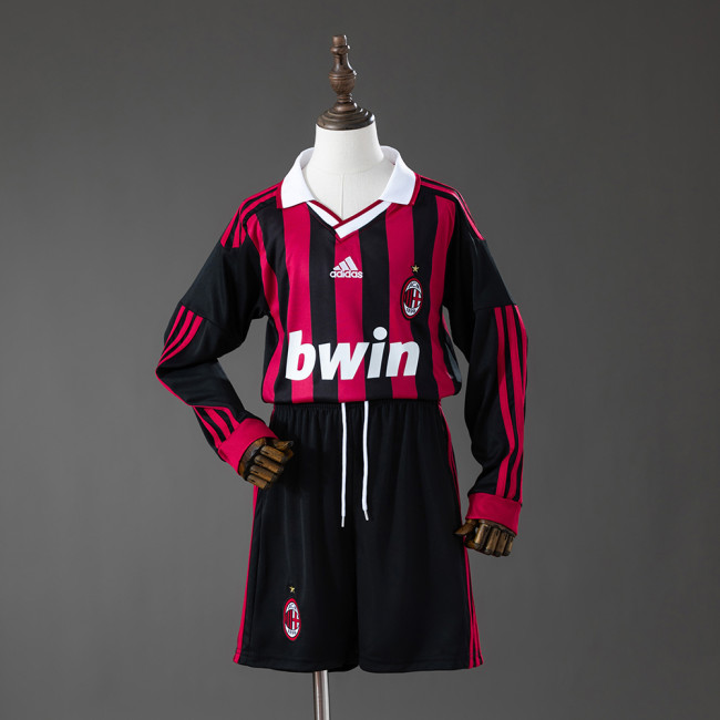 2009-2010 AC Milan Home Retro Long Sleeve Kids Kit Jersey