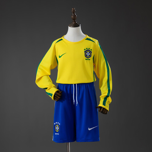 2002 Brazil Home Retro Long Sleeve Kids Kit Jersey