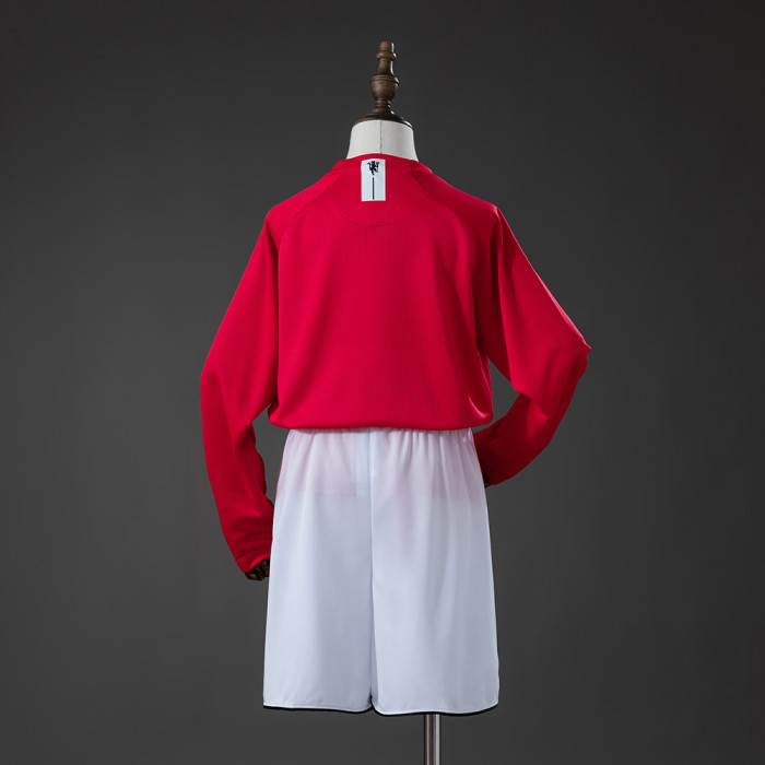 2007-2008 Manchester United Home Retro Long Sleeve Kids Kit Jersey