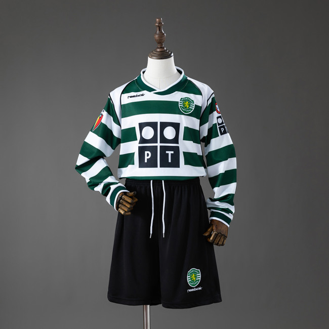2001-2002 Sporting Lisbon Home Retro Long-Sleeve Kids Kit Jersey