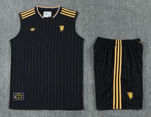 2025-26 Manchester United Black Vest Training Short Suit