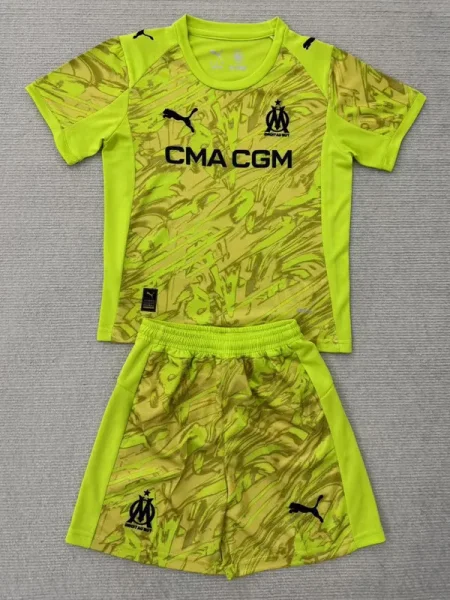 2025-26 Marseille Yellow Goalkeeper Kids Soccer Jersey