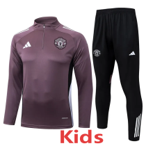 2025-26 Man Utd Grey purple Kids Half Pull Tracksuit#E2589(童装)(半拉链)