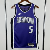 24-25 KINGS FOX #5 Purple Retro Top Quality Hot Pressing NBA Jersey(V领）