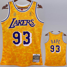 2023 LAKERS & BAPE #93 Yellow Top Quality Hot Pressing NBA Jersey