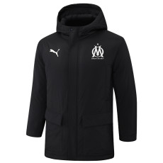 24-25 Marseille Black Hooded Windbreaker Fabric Cotton Coat #G249(白标)