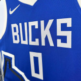 24-25 BUCKS LILLARD #0 Blue City Edition Top Quality Hot Pressing NBA Jersey(V领)