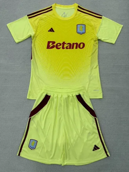 25-26 Aston Villa Yellow Goalkeeper Kids Soccer Jersey