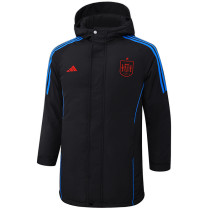 24-25 Spain Black Hooded Windbreaker Fabric Cotton Coat #G233