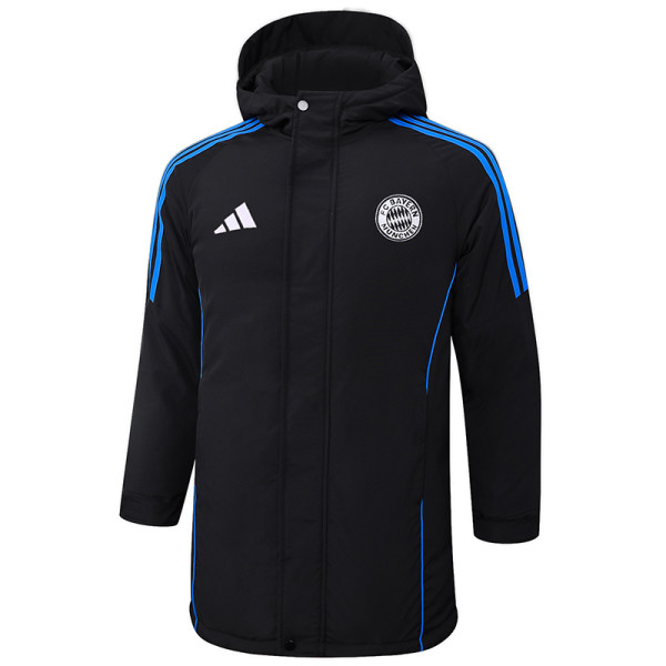24-25 Bayern Black Hooded Windbreaker Fabric Cotton Coat #G209