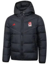 2025-26 Mens Liverpool Red Logo Black Hooded Cotton Coat