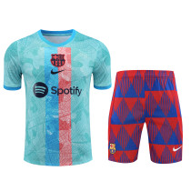 Barcelona 2024/25 Pre-Match Training Kit - Teal Abstract Print with Blaugrana Geometric Shorts