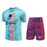 Barcelona 2024/25 Pre-Match Training Kit - Teal Abstract Print with Blaugrana Geometric Shorts