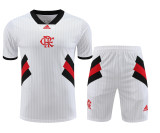 CR Flamengo 2024/25 Pre-Match Training Kit - White Pinstripe with Black & Red Geometric Accents