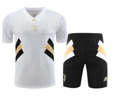 Juventus 2024/25 Pre-Match Training Kit - White Pinstripe with Black & Gold Geometric Accents