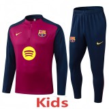 2025-26 Kids Barcelona Rose Red Half Pull  Tracksuit