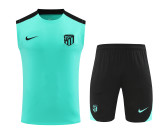 24-25 Atletico Madrid Green Sleeveless Training Vest & Black Shorts Kit