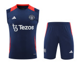 24-25 Manchester United Navy Blue Sleeveless Training Vest & Shorts Kit