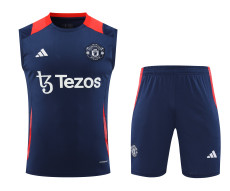 24-25 Manchester United Navy Blue Sleeveless Training Vest & Shorts Kit