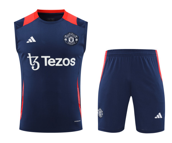 24-25 Manchester United Navy Blue Sleeveless Training Vest & Shorts Kit