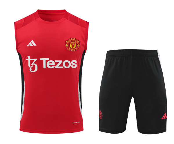 24-25 Manchester United Red Sleeveless Training Vest & Black Shorts Kit