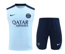 24-25 Paris Saint-Germain Light Blue Sleeveless Training Vest & Navy Shorts Kit
