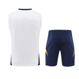 24-25 Real Madrid White Sleeveless Training Vest & Navy Shorts Kit