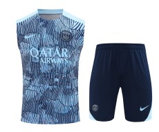 24-25 Paris Saint-Germain Light Blue Sleeveless Training Vest & Navy Shorts Kit