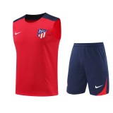 24-25 Atletico Madrid Red Sleeveless Training Vest & Navy Shorts Kit