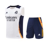 24-25 Real Madrid White Sleeveless Training Vest & Navy Shorts Kit