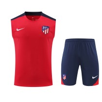 24-25 Atletico Madrid Red Sleeveless Training Vest & Navy Shorts Kit