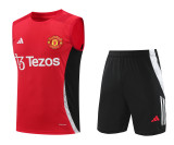 24-25 Manchester United Red Sleeveless Training Vest & Black Shorts Kit