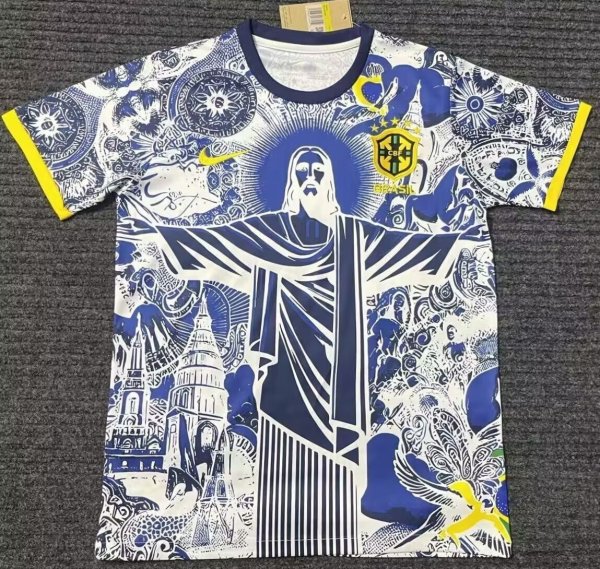 25/26 Brazil  Christ the Redeemer  Blue & White Special Edition Fan Version Jersey