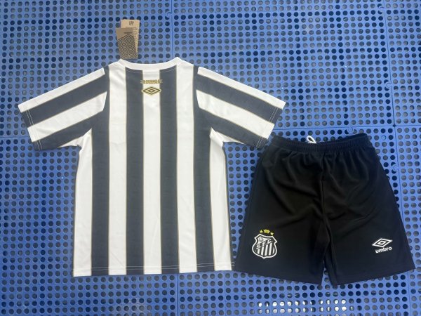 2024/25 Santos FC Umbro Home Kids Kit (Black/White/Gold Stripes)