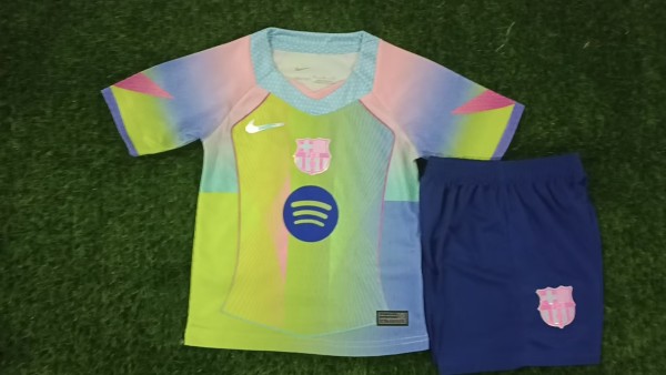 2025/26 FC Barcelona Pre-Match Rainbow Special Edition Kids Kit
