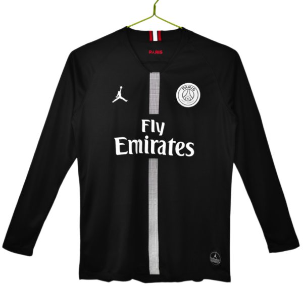 2018-19 Mens PSG Home Black Long Sleeve Retro Soccer Jersey